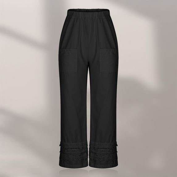 Lilgiuy Fashion Women Comfortable Leisure Solid Full Length Pockets Loose Cotton Pants Vintage Beach Trendy Trouses