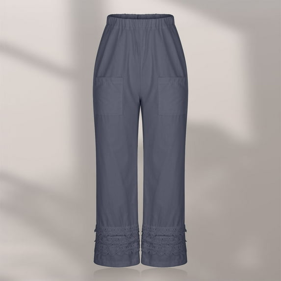 Lilgiuy Fashion Women Comfortable Leisure Solid Full Length Pockets Loose Cotton Pants for Photoshoot Holiday Birthday