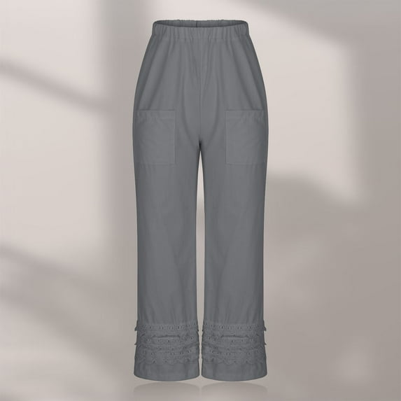 Lilgiuy Fashion Women Comfortable Leisure Solid Full Length Pockets Loose Cotton Pants for Women Trendy