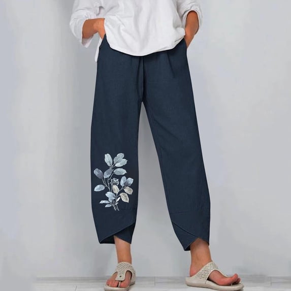 Lilgiuy Fashion Women Comfortable Printed Color Drawstring Leisure Pants Pockets Loose Pants Cooling Tactical Hiking Pants