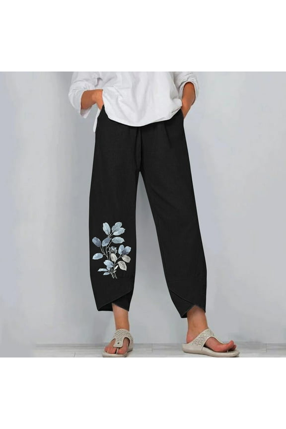 Fashion Women Comfortable Printed Color Drawstring Leisure Pants Pockets Loose Pants for Office Work Business