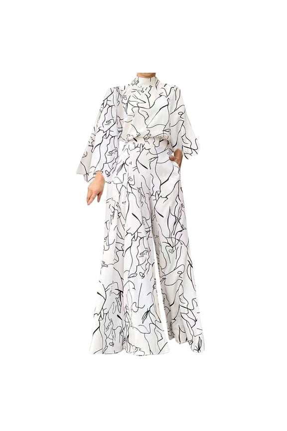 Fashion Women Long Sleeve Flared Sleeve Jumpsuit Printed Ladies Women Jumpsuit Fall Fashion 2022 Spring Winter