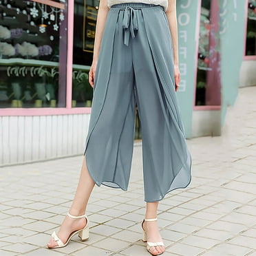 Lilgiuy Fashion Women Solid Buttons Cotton And Linen Casual Loose Trouser Wide Leg Pants All Around Tummy Control Pants