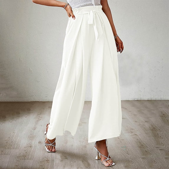 Lilgiuy Fashion Women Summer Bow Casual Loose High Waist Pleated Wide Solid Trousers Pants Cooling Tactical Hiking Pants