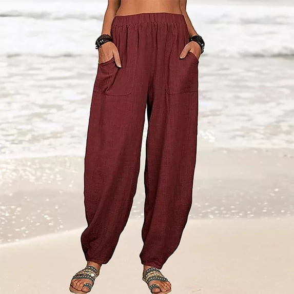 Lilgiuy Fashion Women Summer Casual Loose Cotton And Linen Pocket Solid Trousers Pants Alt Clothing Alternative Clothing