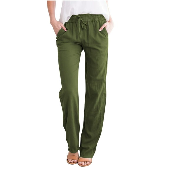 Lilgiuy Fashion Women Summer Casual Loose Cotton And Linen Pocket Solid Trousers Pants Army Green 8 2022 Fall Winter