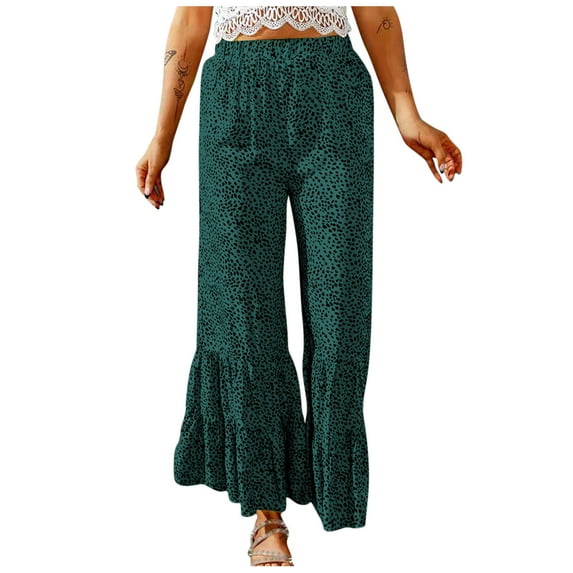 Lilgiuy Fashion Women Summer Casual Loose High Waist Pleated Wide Printing Trousers Pants Green 10 2022 Fall Winter