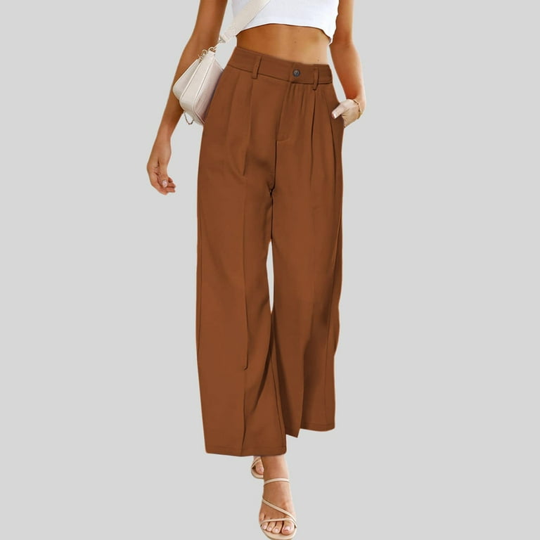 Lilgiuy Fashion Women Summer Casual Loose Pocket Solid Button Zipper  Trousers Elastic Waist Pants All Around Tummy Control Pants 