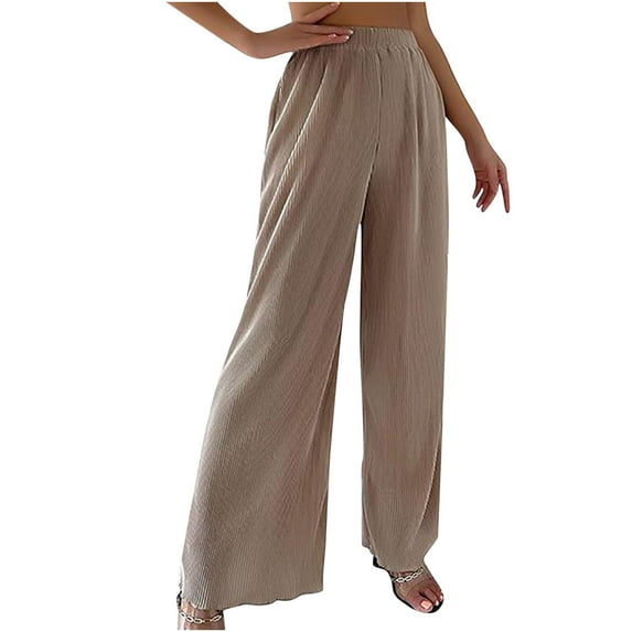 Lilgiuy Fashion Women's Spring And Summer Versatile Wide Leg Cotton Linen Elastic Waist Solid Color Wide Leg Pants Slacks for Business