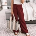 thumbnail image 1 of Lilgiuy Fashion Women's Spring And Summer Versatile Wide Leg Tunneled Waist Solid Color Lace Up Wide Leg Pants Beach Palazzo Pants, 1 of 5