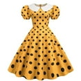 thumbnail image 1 of Lilgiuy Fashion Womens A-Line Flare Vintage Dress Prom Swing Short Puff Sleeve Polka Dot Printing Party Dress Lightweight Swing Short Mini Dress, 1 of 4