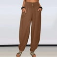 thumbnail image 1 of Lilgiuy Fashion Womens Casual Button Solid Color Pants Straight Wide Leg Trousers Pants With Pocket for Going Out Travel, 1 of 5