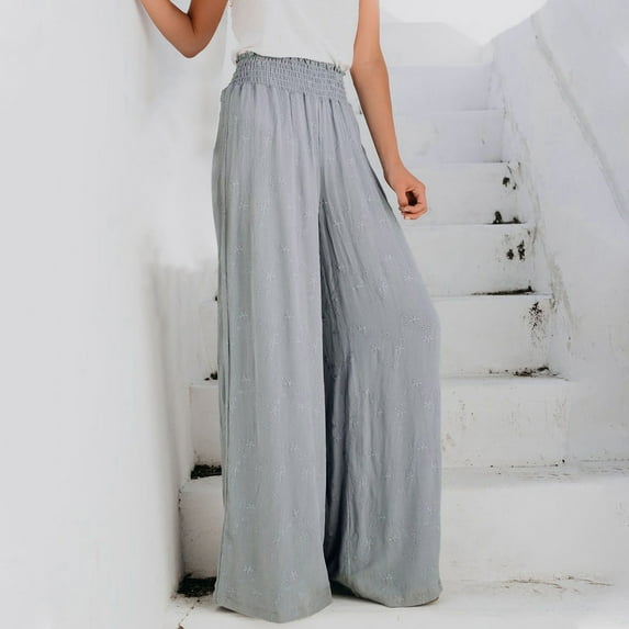 Lilgiuy Fashion Womens Casual Cotton Print Pants Straight Wide Leg Trousers Pants Cooling Tactical Hiking Pants