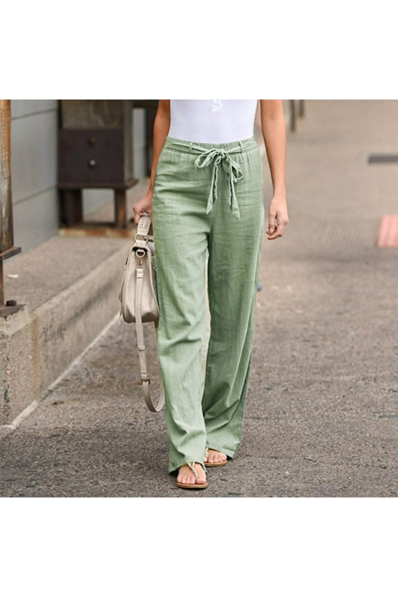 Fashion Womens Solid Bandage Loose Casual Wide Leg Leggings Bottom Long Pants Cooling Tactical Hiking Pants
