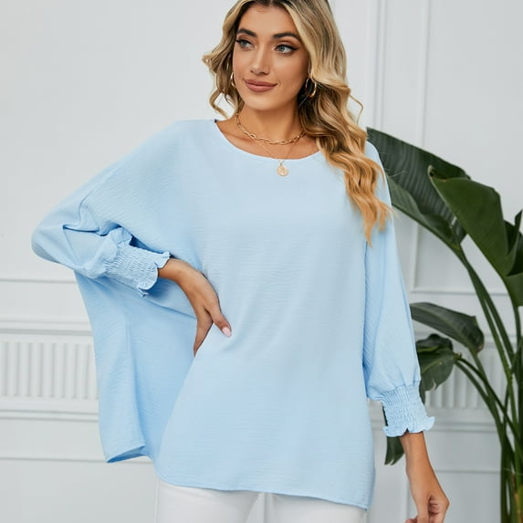 Lilgiuy Fashion Womens Tops Solid Long Sleeve Round Neck Blouse Shirt T-Shirt Tops for Fishing Hiking Climbing