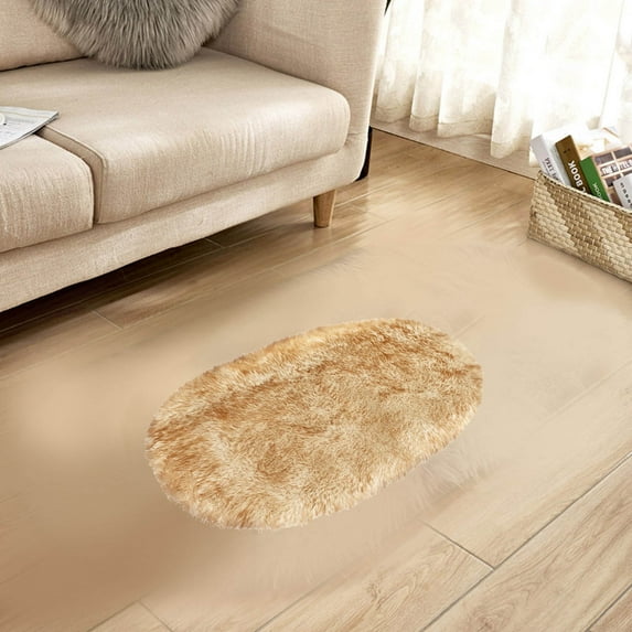 Lilgiuy Faux Sheepskin Fur Bedroom Rug,Super Soft Living Room Rugs Sheepskin Area Rug Window Beside Carpets Fluffy Floor Mat Elaborate Home Decor (Oval Shape,23.6 "X 15.7")