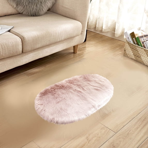 Lilgiuy Faux Sheepskin Fur Bedroom Rug,Super Soft Living Room Rugs Sheepskin Area Rug Window Beside Carpets Fluffy Floor Mat Elaborate Home Decor (Oval Shape,23.6 "X 15.7")