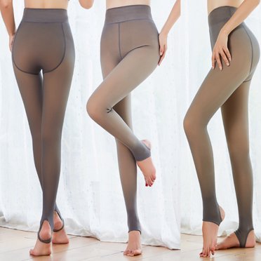 Women's Fleece Lined Stretch Leggings – Thermal Fake Transparent – Cozy Warm Pants – One Size