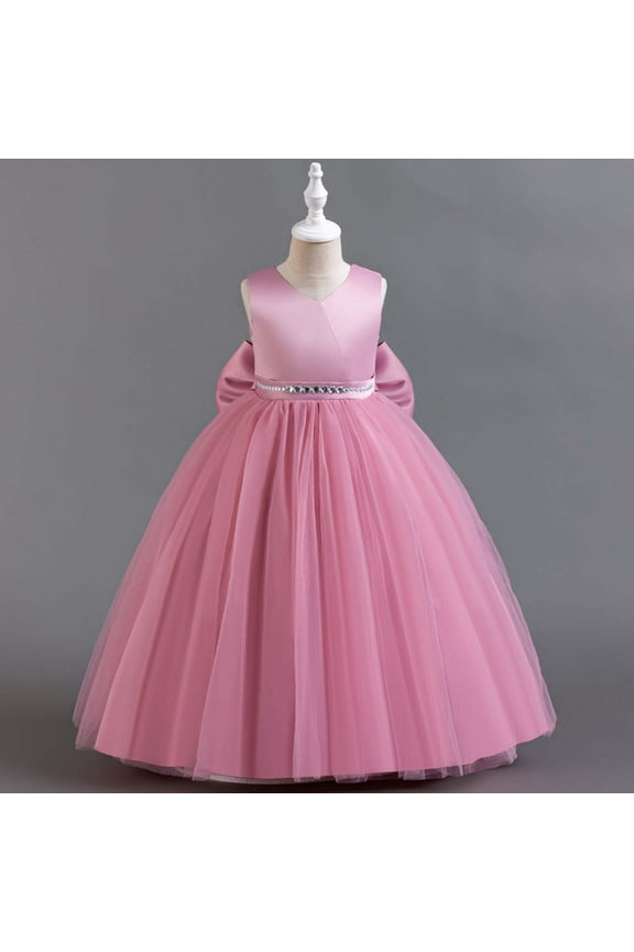 Floral Flower Girl Dress for Wedding Girls Pageant Party Princess Communion Tulle Bowknot Ball Gown for Shopping (Pink,11-12 Years)