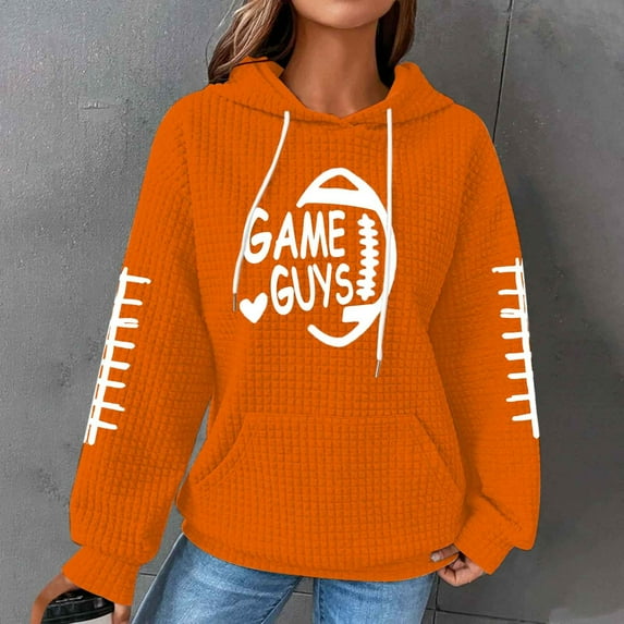 Lilgiuy Football Hoodies for Fashion Women Print Casual Long Sleeve Round Neck Ladies Sweatshirts Tops Blouse Plain Hoodie for Party Club Birthday