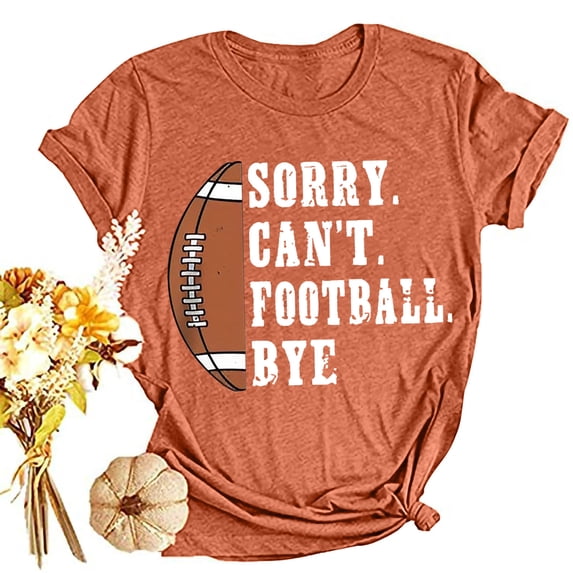 Lilgiuy Football Sweatshirts for Women Casual Letter Print Pullover Short Sleeve T-Shirt Tops Shirt for Beach Hawaiian