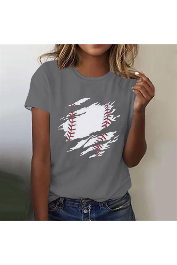 Game Day Baseball Shirt for Women Cute Mom Softball Tee Tops Trendy Gameday Baseball Casual Short Sleeve Shirts for Game Day(Gray,S)