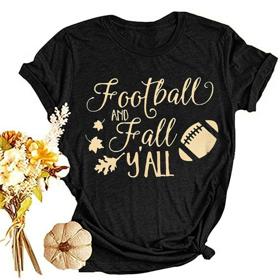 Lilgiuy Game Day Football Sweatshirt Women Casual Letter Print Pullover Short Sleeve T-Shirt Tops Shirt for Jogging,Biking