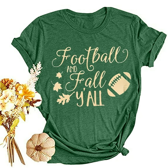 Lilgiuy Game Day Football Sweatshirt Women Casual Letter Print Pullover Short Sleeve T-Shirt Tops Shirt for Outdoor Activities