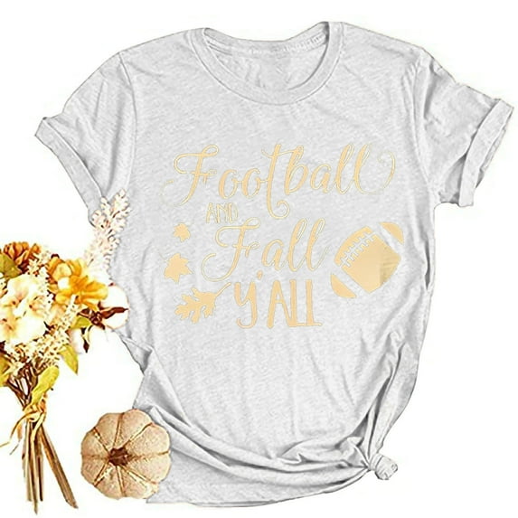 Lilgiuy Game Day Football Sweatshirt Women Casual Letter Print Pullover Short Sleeve T-Shirt Tops Shirt for Tennis Golf