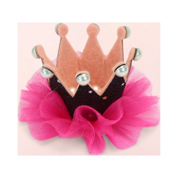 Lilgiuy Girl's Crown Hair Pin Cute Solid Color Mesh Pearl Hair Clips Kids Party Performance Hair Accessory