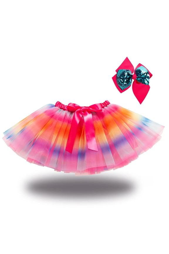 Girls Birthday Tutu Skirt Elastic High Waist Soft Multi-color Net Yarn Dance Ballet Running Skirt Bow Hairpin Suit for 5-8Y