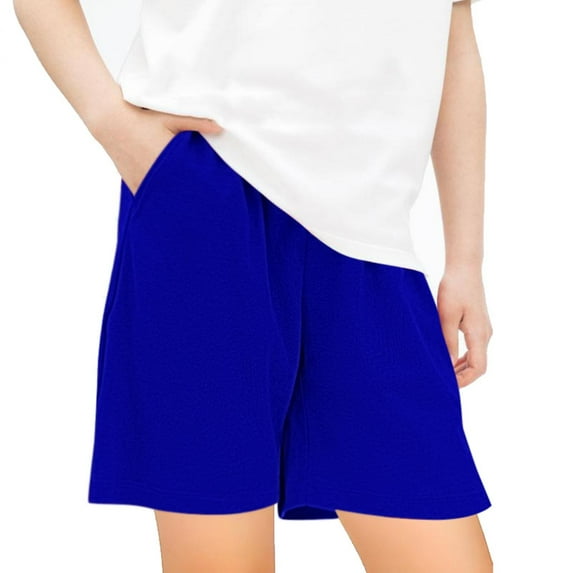 Lilgiuy Girls Boys Basketball Shorts Pull on Everyday Shorts Children's Summer Casual Solid Color Shorts Sweat Sports Shorts (Blue,5-6 Years )