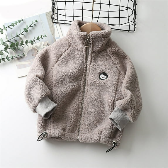 Lilgiuy Girls Boys Plush Coat Casual Solid Color Long Sleeve Stand Collar Full Zipper Fall Winter Warm Coat for Spring Festival Party(18Months-10Years)