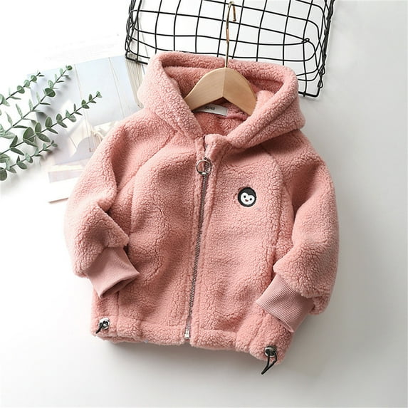 Lilgiuy Girls Boys Plush Coat Fall Winter Solid Color Long Sleeve Full Zipper Hooded Soft Warm Coat for Cold Weather(18Months-10Years)
