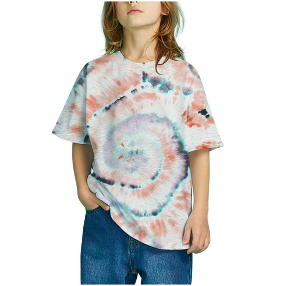 Lilgiuy Girls Boys Short Sleeve Gradient Print Tops Child Crewneck Summer Casual Loose Tshirt,Pink,12 Years for 2022