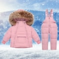 thumbnail image 1 of Lilgiuy Girls Boys Snowsuit Winter Solid Color Double Zippered Placket Warm Hooded Puffer Coat and Elastic Ski Bib Pants Gifts for Your Kids Pink (1-6Y), 1 of 5