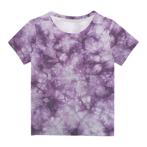 Lilgiuy Girls Boys Tie Dye Shirts Short Sleeve T-Shirt Casual Solid Color Round Neck Soft Lightweight Athletic Tee Tops for Daily Wear(Purple,3-4 Years)