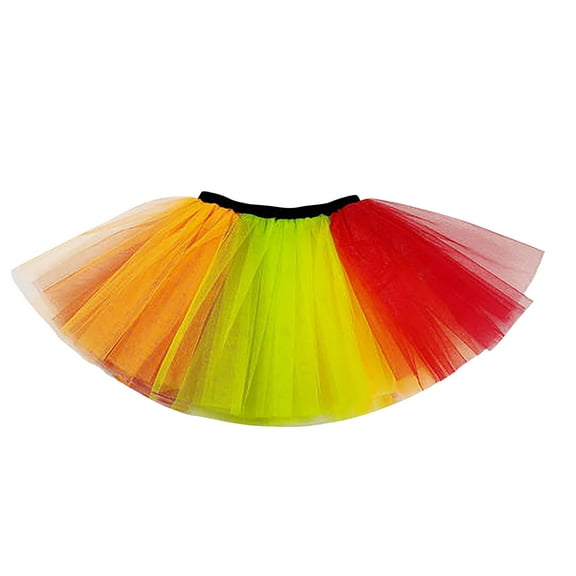 Lilgiuy Girls Layered Rainbow Tutu Skirt Fluffy Ballet Dance Dress Multicolor Elastic Waist Pleated Gauze Short Tutu Gift for Christmas Birthday Carnival Party Orange (Free Size)