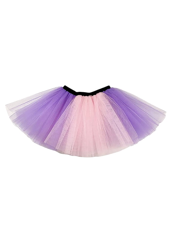 Girls Layered Rainbow Tutu Skirt Fluffy Ballet Dance Dress Multicolor Elastic Waist Pleated Gauze Short Tutu Gift for Christmas Birthday Carnival Party Purple (Free Size)