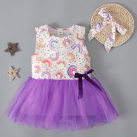 Lilgiuy Girls Short Sleeve Fashion Dress Toddler Baby Girls Children Summer Sleeveless Floral Vest Flower Print Bow Lace Mesh Dress