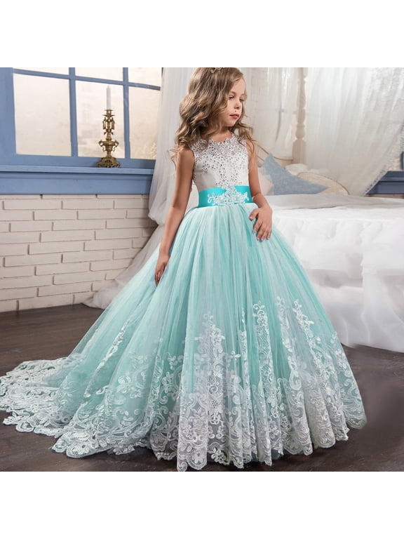Girls Sweet Style Dress Lightweight Sleeveless High Waist Gown Formal Party Pageant Ball Floor Length Dress 6-11 Years