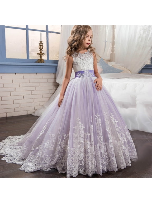 Girls Sweet Style Dress Lightweight Sleeveless High Waist Gown Formal Party Pageant Ball Floor Length Dress 6-11 Years