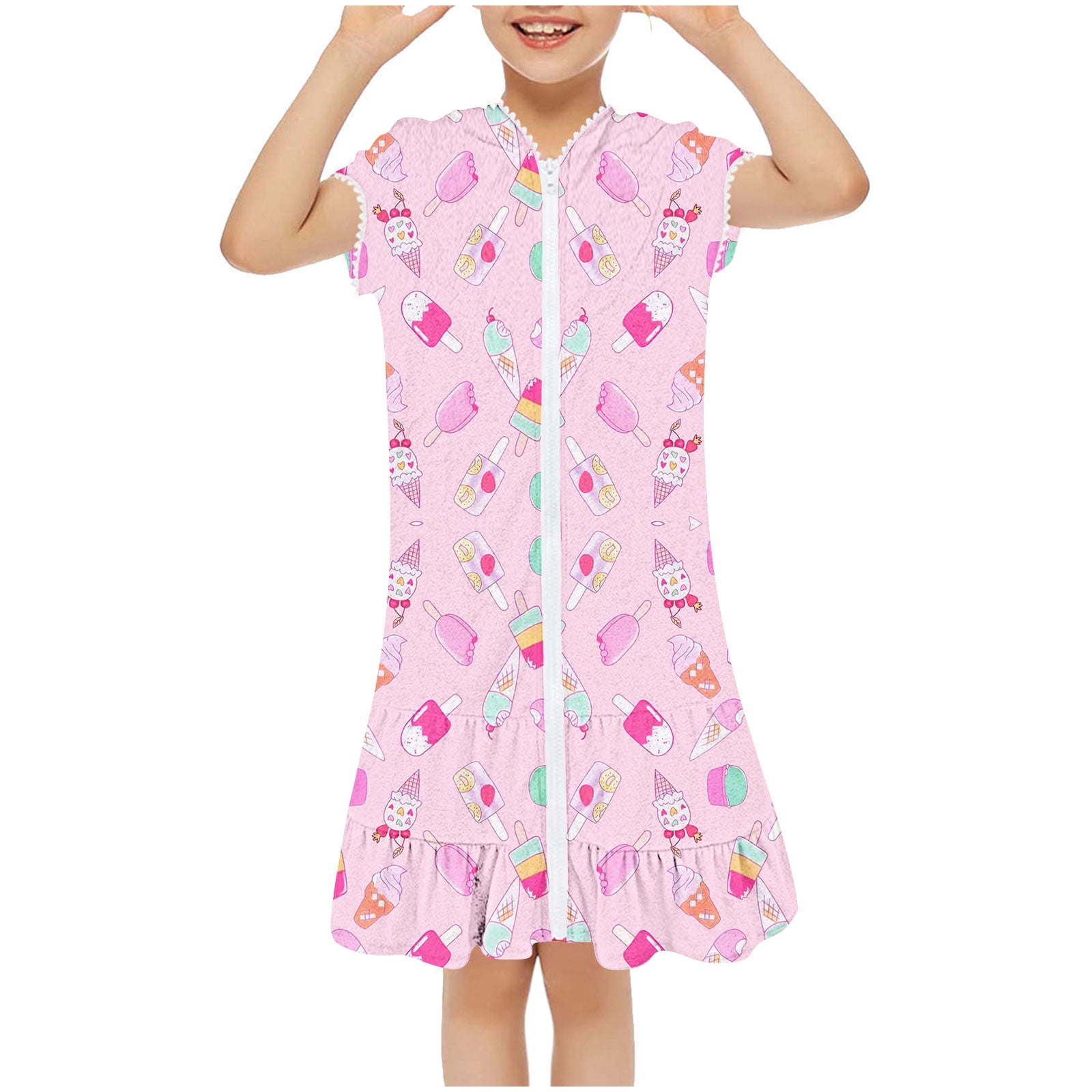 Lilgiuy Girls Swim Cover Up Kids Hooded Zip-Up Terry Swimsuit Coverup ...