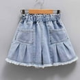 thumbnail image 1 of Lilgiuy Girls Wide Leg Denim Shorts Summer Casual Elastic Ruffled Waist with Pockets Jeans High Waist Soft Shorts for 4-15 Years, 1 of 5