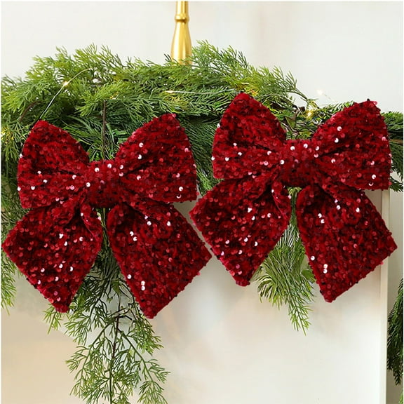 Lilgiuy Glitter Christmas Bows, 9.84×9.84in Large Christmas Wreaths Bows for Tree Gift Wrapping Garland, Christmas Decoration Holiday Birthday Party Crafts Xmas Tree Ribbon Ornaments (Wine)