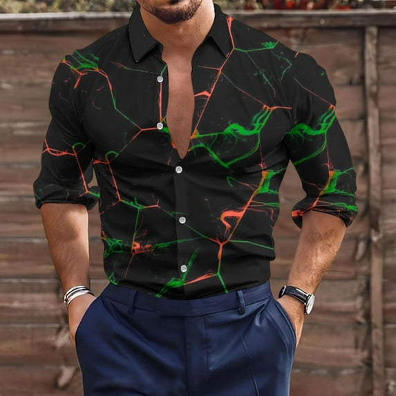 Lilgiuy Golf Shirts for Men Casual Buttons Beach Non-positioning Print Turn Down Short Sleeve Shirt Blouse Streetwear