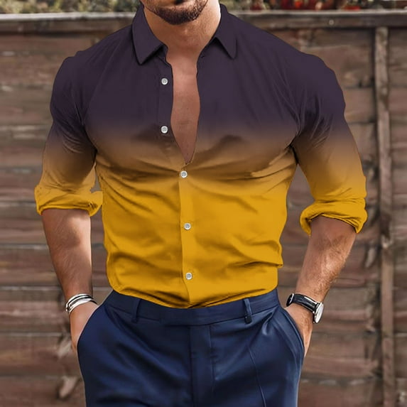 Lilgiuy Golf Shirts for Men Casual Buttons Beach Non-positioning Print Turn Down Short Sleeve Shirt Blouse for Dating Wedding