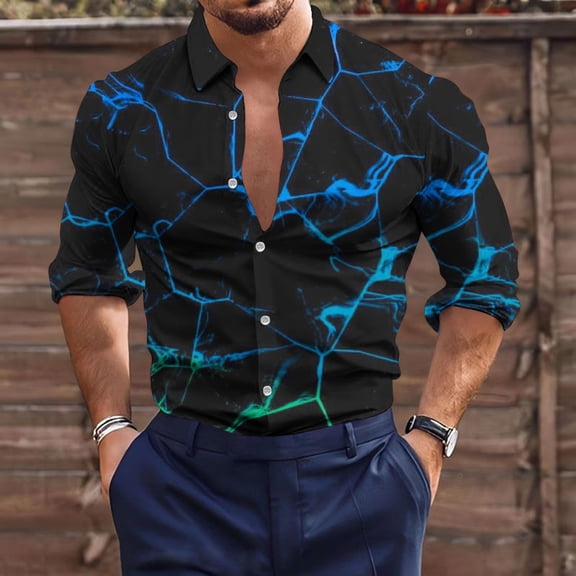 Lilgiuy Golf Shirts for Men Casual Buttons Beach Non-positioning Print Turn Down Short Sleeve Shirt Blouse for Party Club Birthday