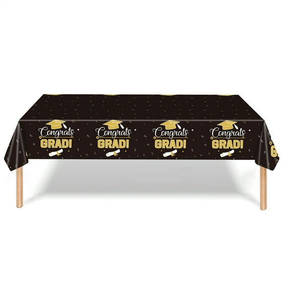 Lilgiuy Graduation Prom Tablecloths 2024 Decorations Supplies, Portable Lightweight Congrats Grad 54"x 108" Table Cover for College Graduation Party Holiday Travel Decorations, Black