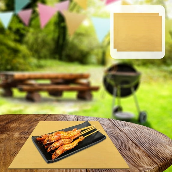 Lilgiuy Grill Mat for Picnic ,Fireproof Grill Mat Accessories for Griddle, Portable Reusable Non-Stick, Easy to Clean, Cut to Any Size Fireproof Mat, 15.74 "x 13", Gold